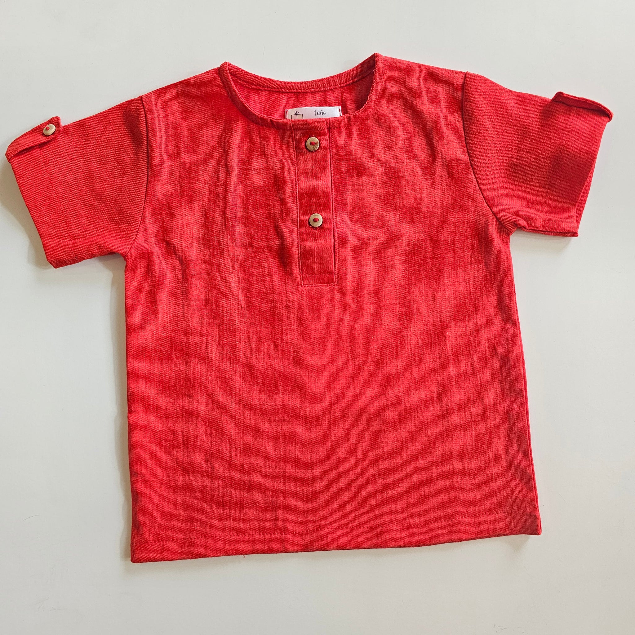 Camisa Lino Rojo Botones