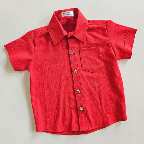 Camisa Lino Cuello Rojo