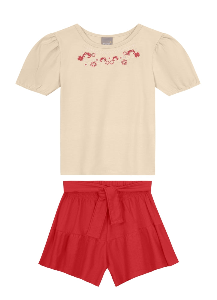 Conjunto Beige Rojo Flores