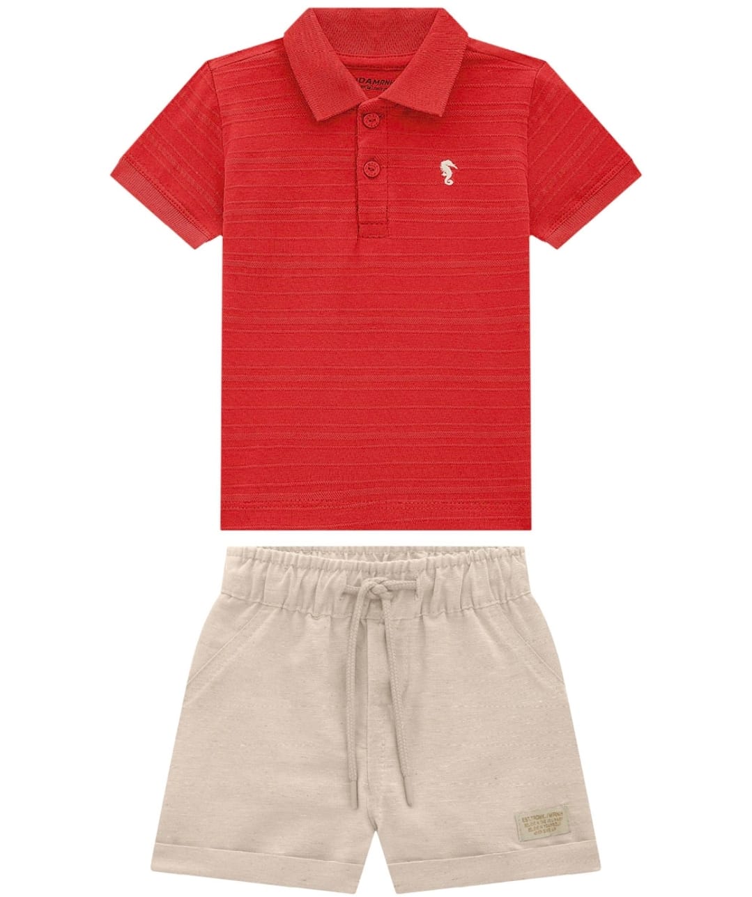 Conjunto Polo Rojo Short Beige