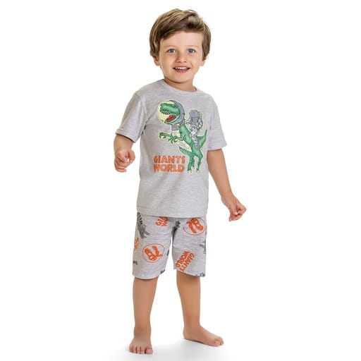 Pijama Dino Astronauta Gris Corto